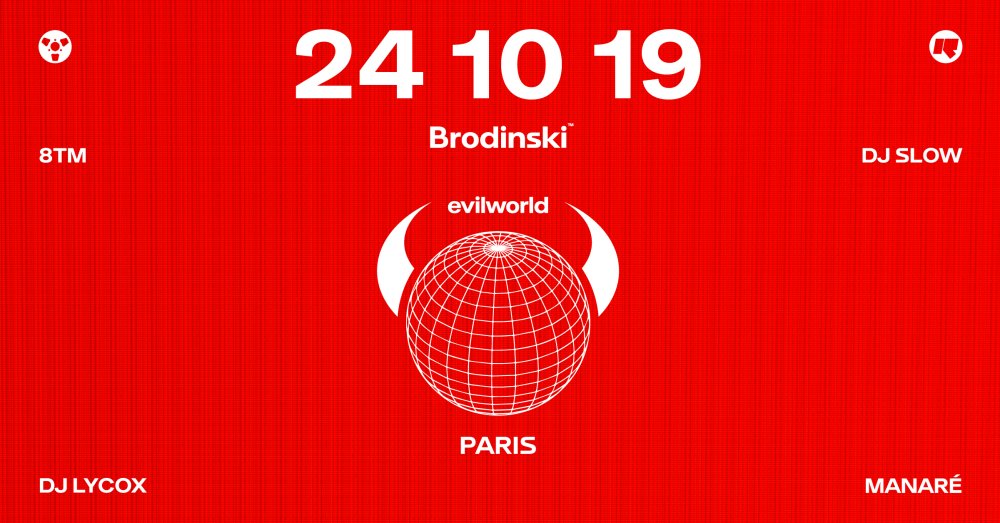 Illustration pour Bannière Brodinksi Evil World Release Party