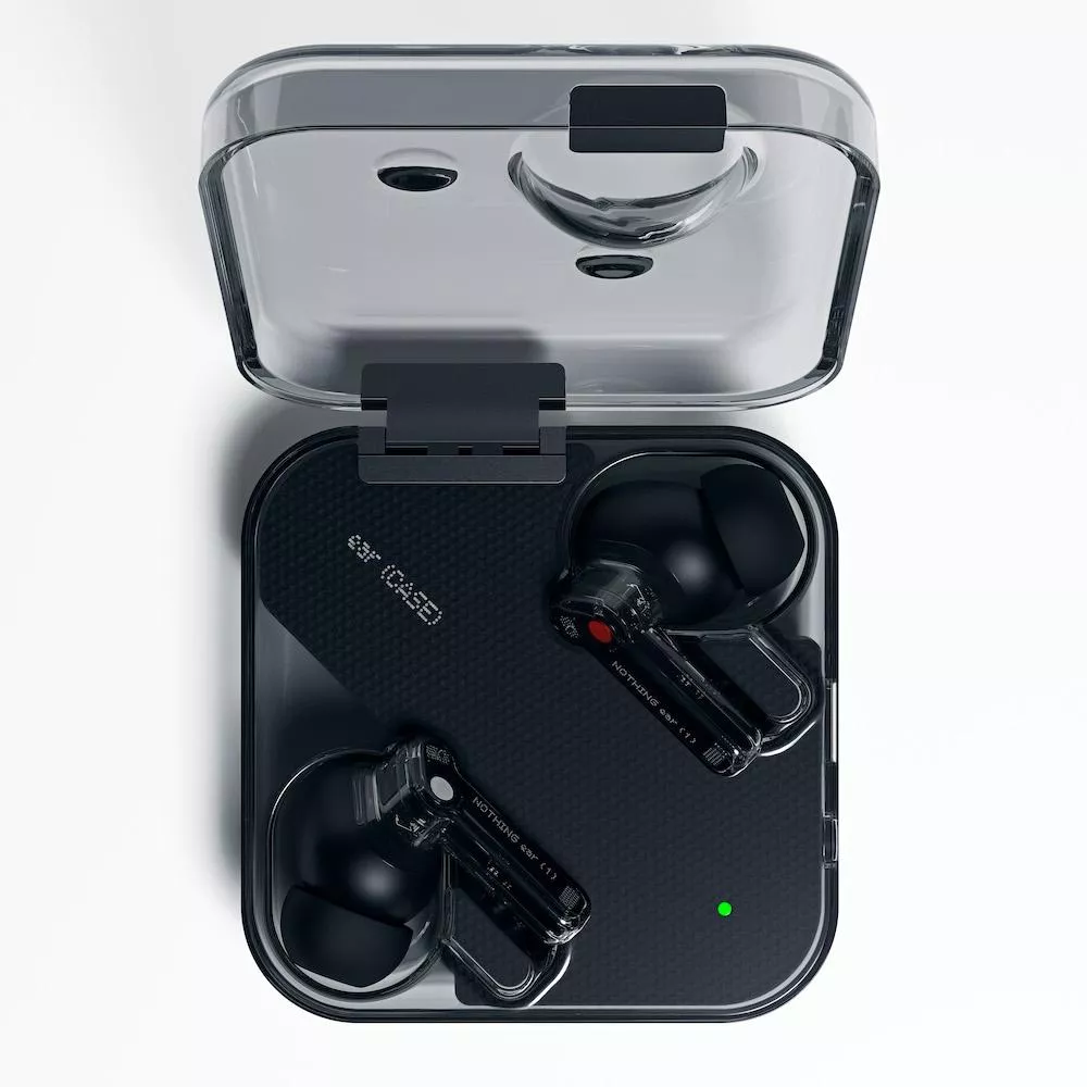 Illustration pour Nothing ear (1) black edition open case