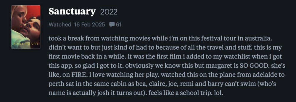 © Capture d'écran du compte Letterboxd de Charli XCX